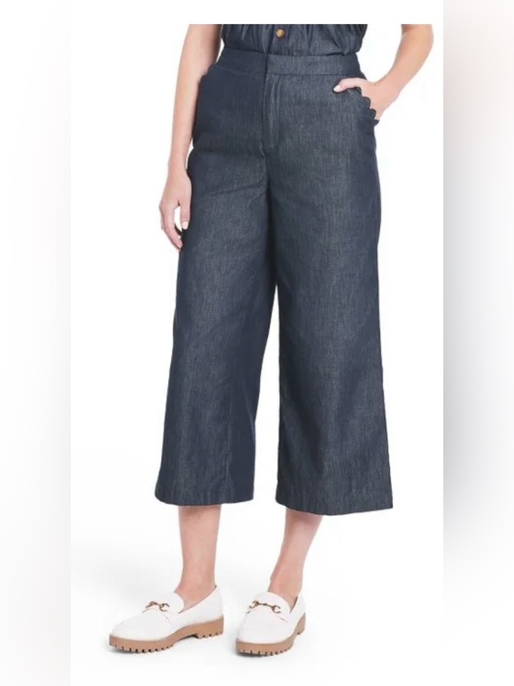 Kika Vargas x Target Chambray Wide Leg Cropped Pants | Sz 0 waist approx 14”